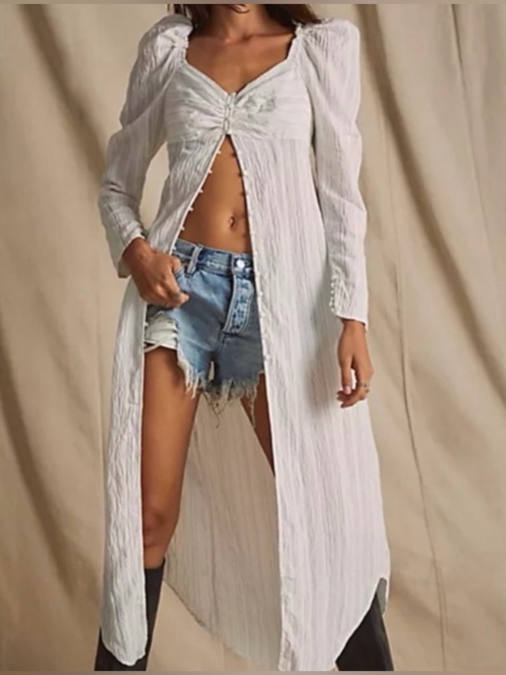 *As Is* Free People Luna Maxi Top‎ Dress Small White Pinstripe Boho Prairie